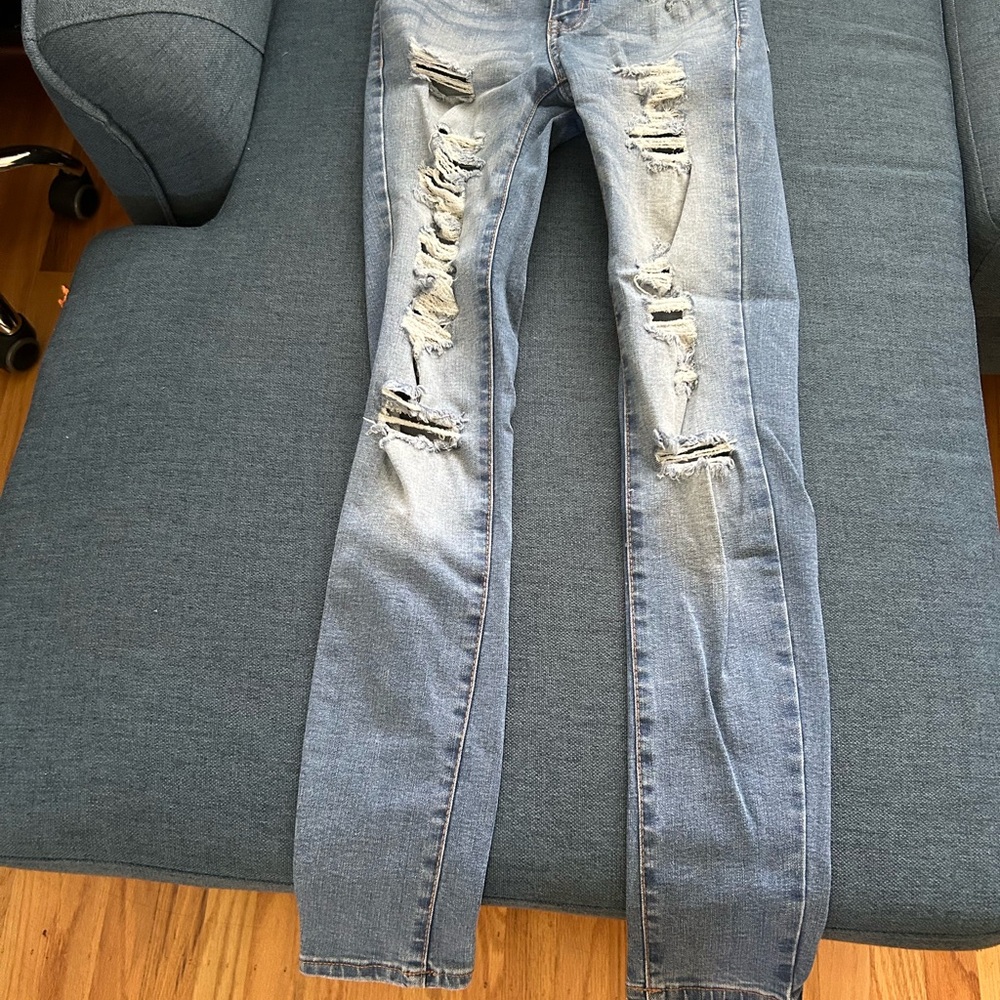 Aeropostale Blue Distressed Skinny Jeans